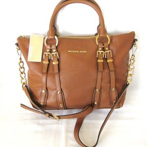 Michael Kors Bedford Brown Pebble Leather Belted Satchel Bag (With Additional Ad